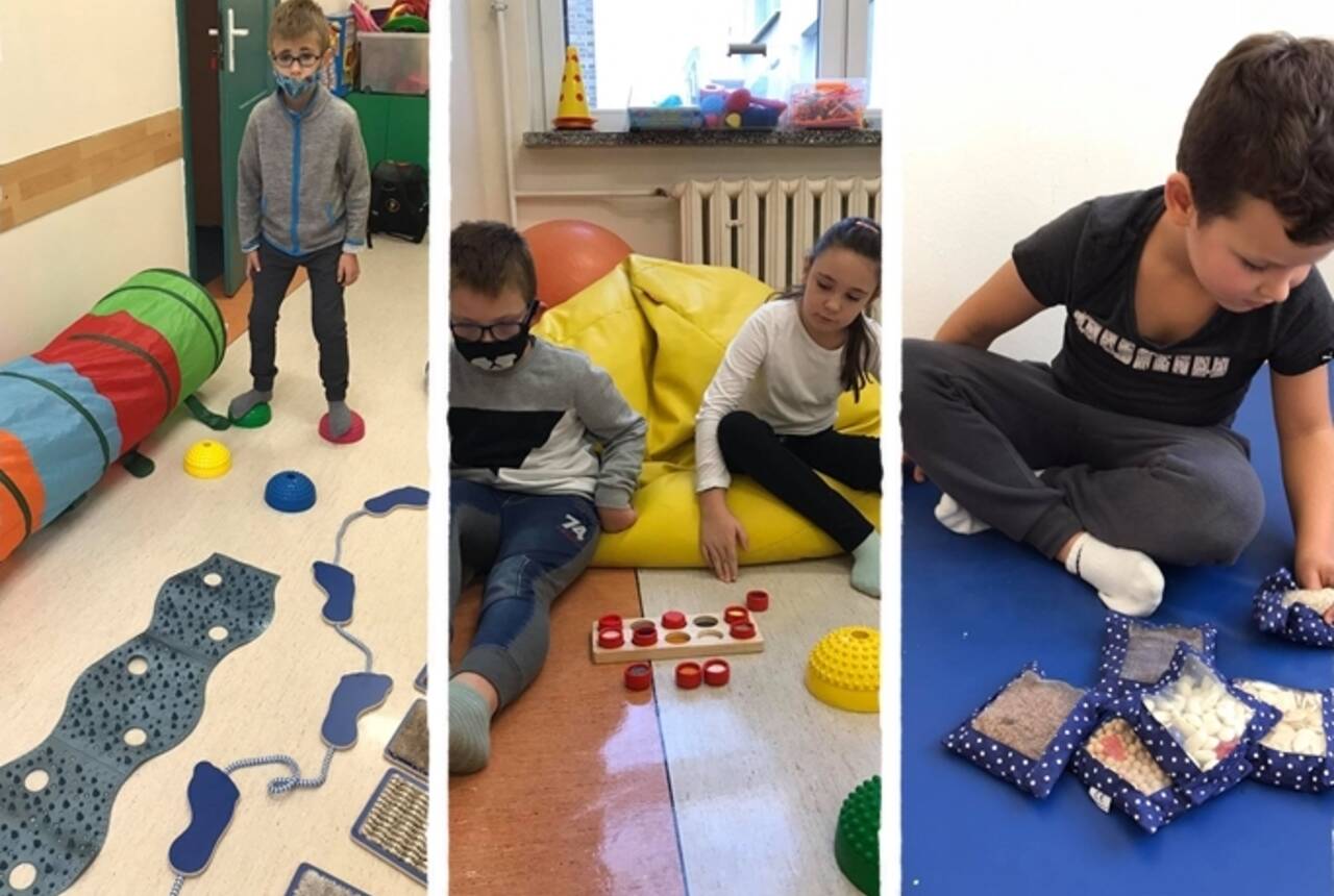 Grafika nadesłana przez Szkołę w Gaworzycach przedstawiające mix zdjęć z sali sensorycznej