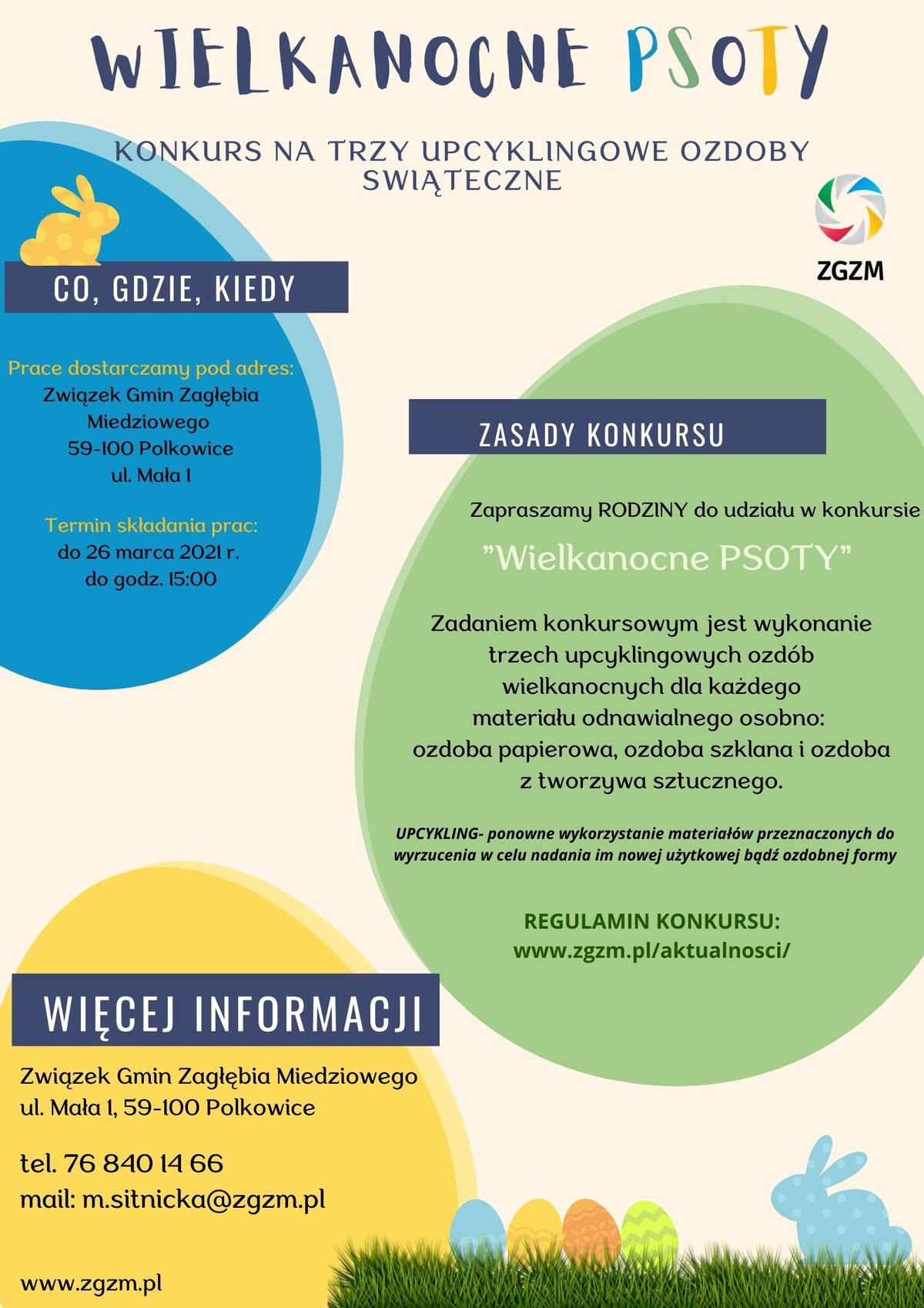 Grafika - plakat Związku Gmin Zagłębia Miedziowego dot. konkursu Wielkanocne Psoty.