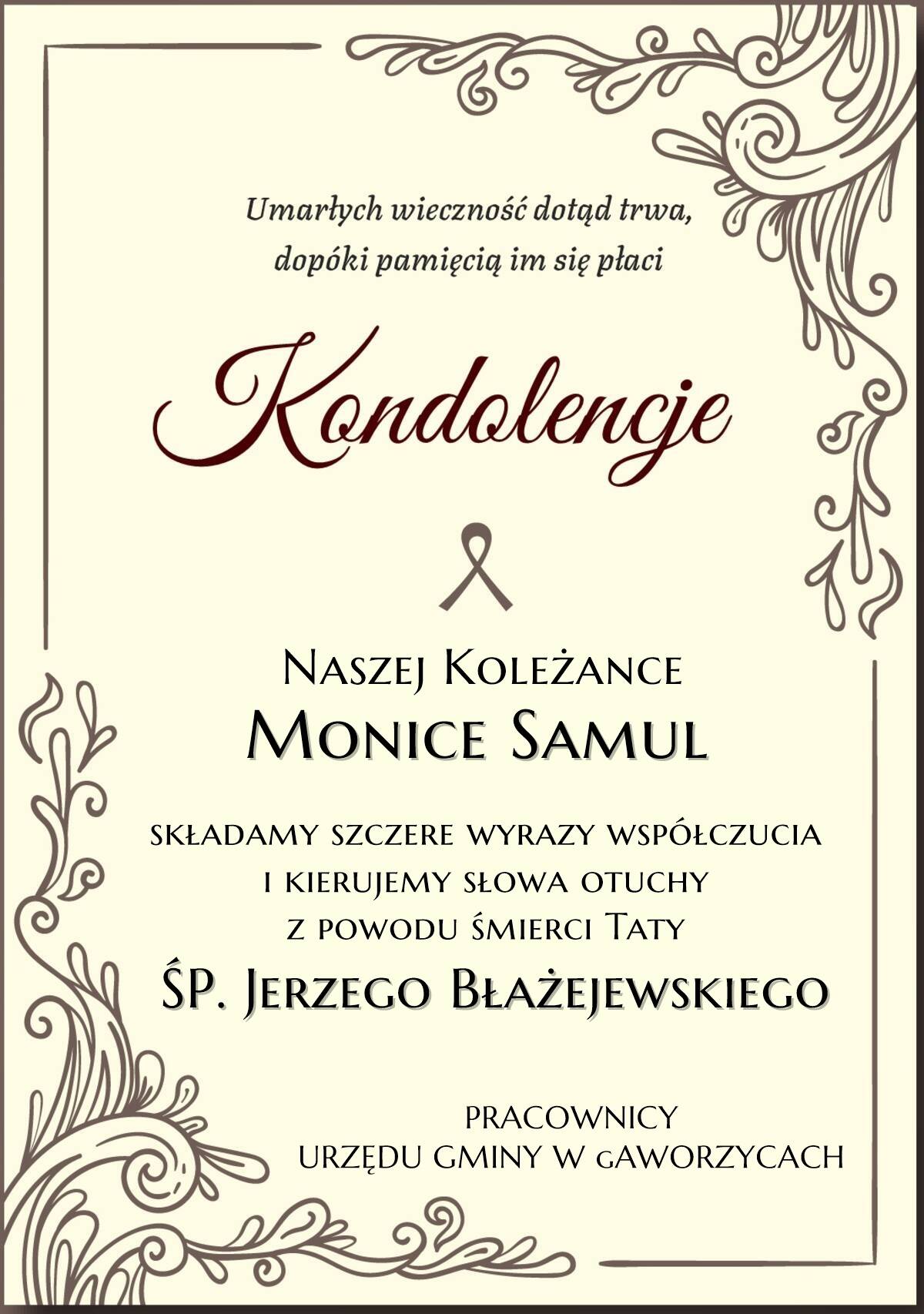 Plakat z kondolencjami 