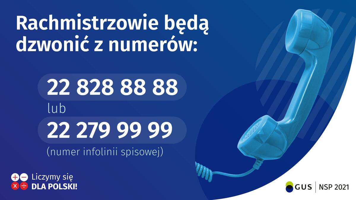 Plakat opisujący z jakich numerów będą dzwonić Rachmistrzowie