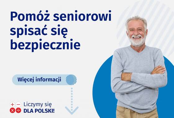 Plakat-pomóż seniorowi spisać się bezpiecznie