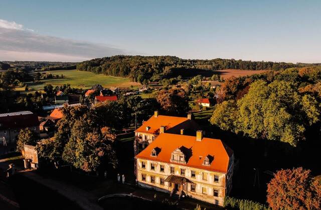 Dalków - widok na pałac z lotu ptaka