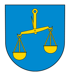 herb gminy Gaworzyce - złota waga na niebieskim tle
