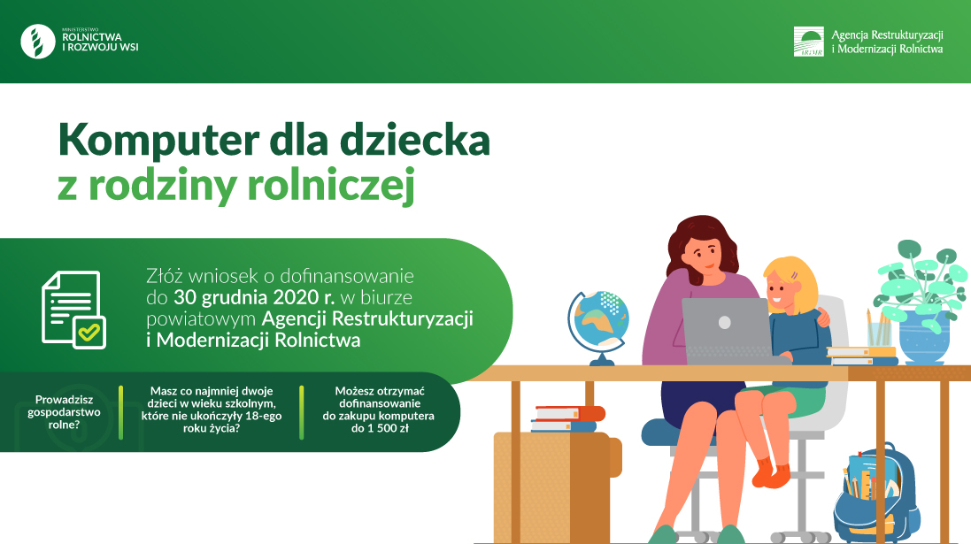 Banner informujący o programie "Komputer dla dziecka z rodziny rolniczej"