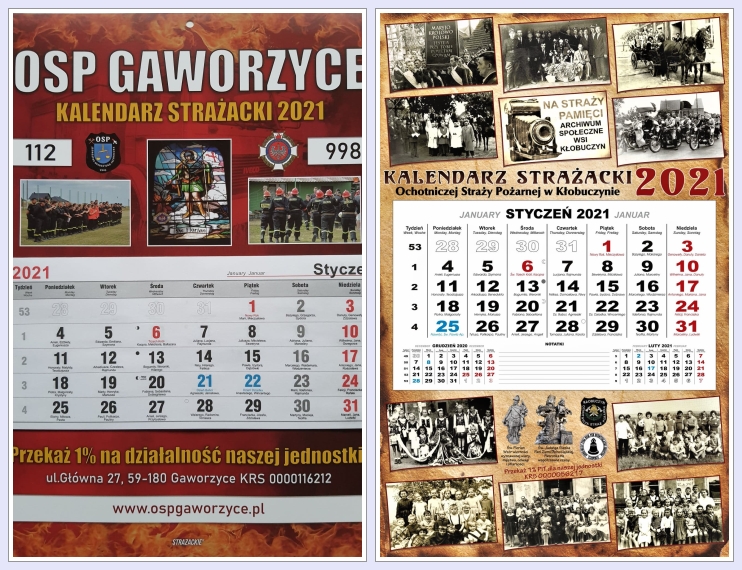 Zdjęcia pierwszych stron kalendarzy - OSP Gaworzyce + OSP Kłobuczyn.