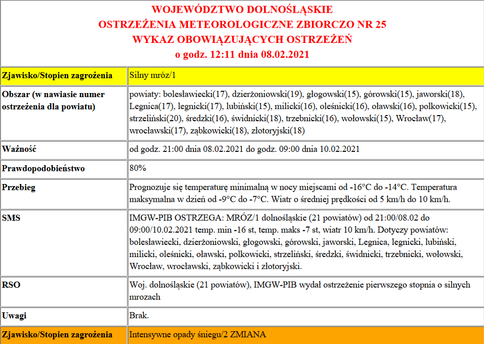 silne mrozy